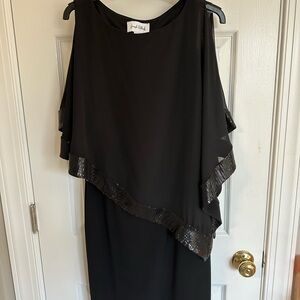 Joseph Ribkoff Black Asymmetrical Dress with Sequin Trim